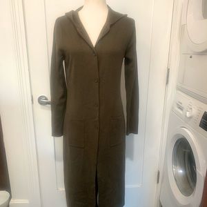 BCBG MaxAzria Chocolate Brown Button Front Hooded Duster Cardigan Dress